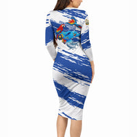 Honduras Independence Day Long Sleeve Bodycon Dress Honduran Cultural Heritage Patriotic Symbols Vibrant