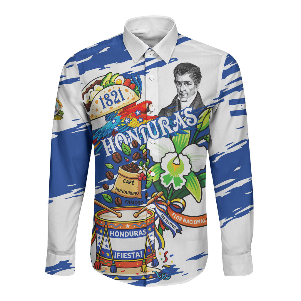 Honduras Independence Day Long Sleeve Button Shirt Honduran Cultural Heritage Patriotic Symbols Vibrant