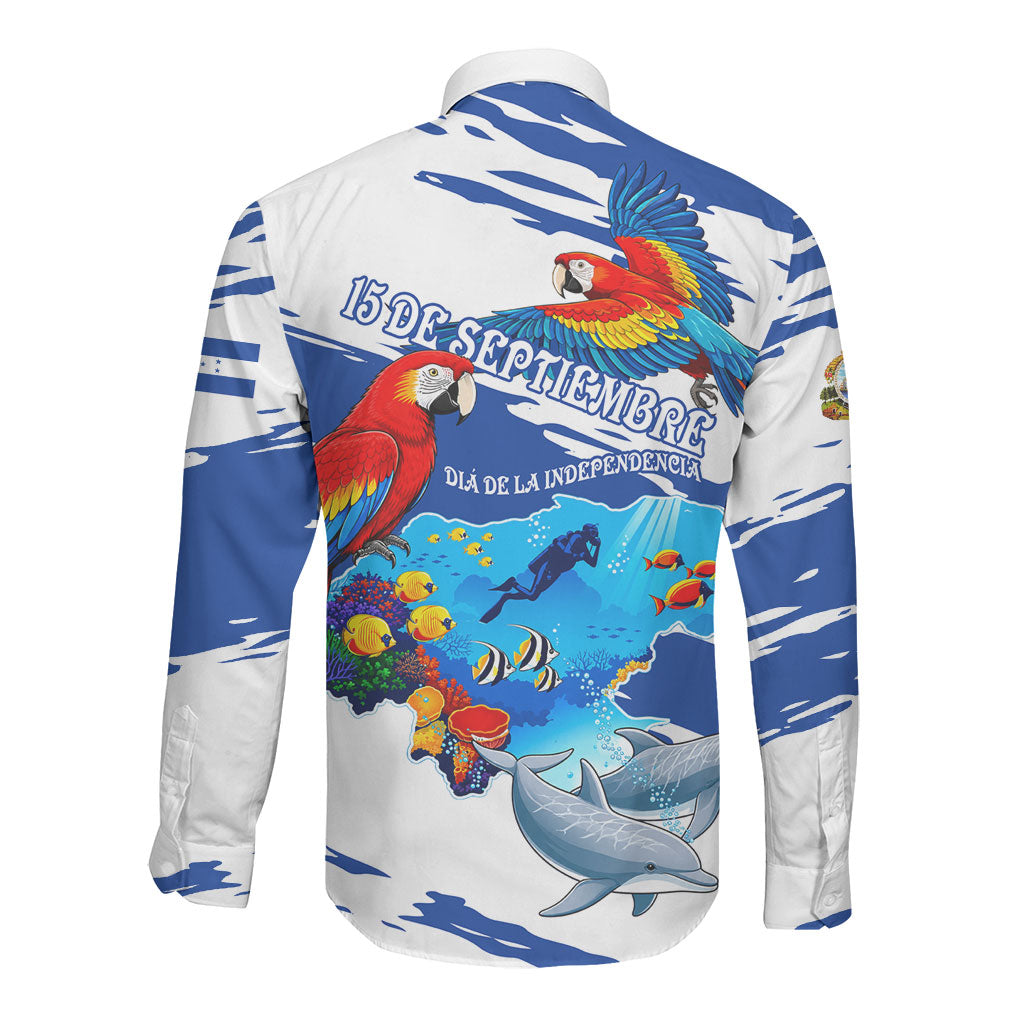 Honduras Independence Day Long Sleeve Button Shirt Honduran Cultural Heritage Patriotic Symbols Vibrant