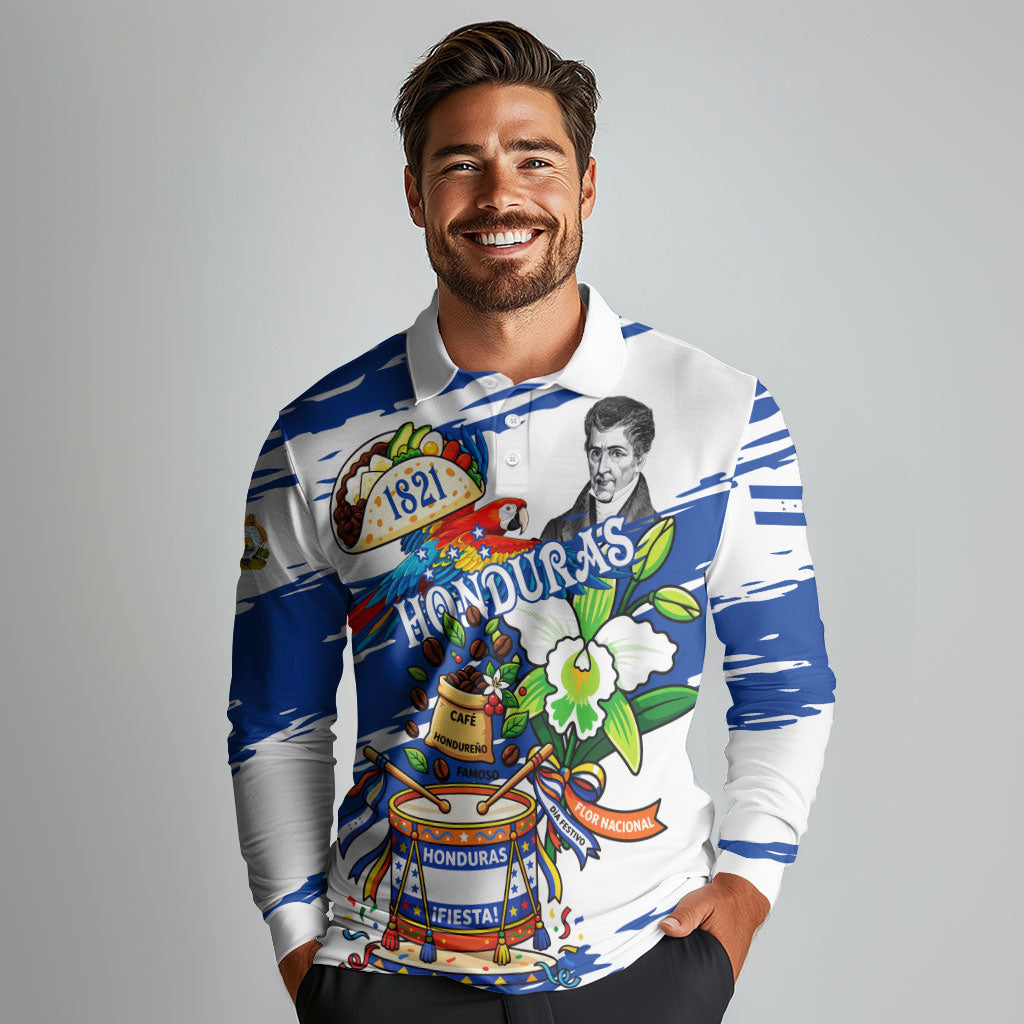 Honduras Independence Day Long Sleeve Polo Shirt Honduran Cultural Heritage Patriotic Symbols Vibrant