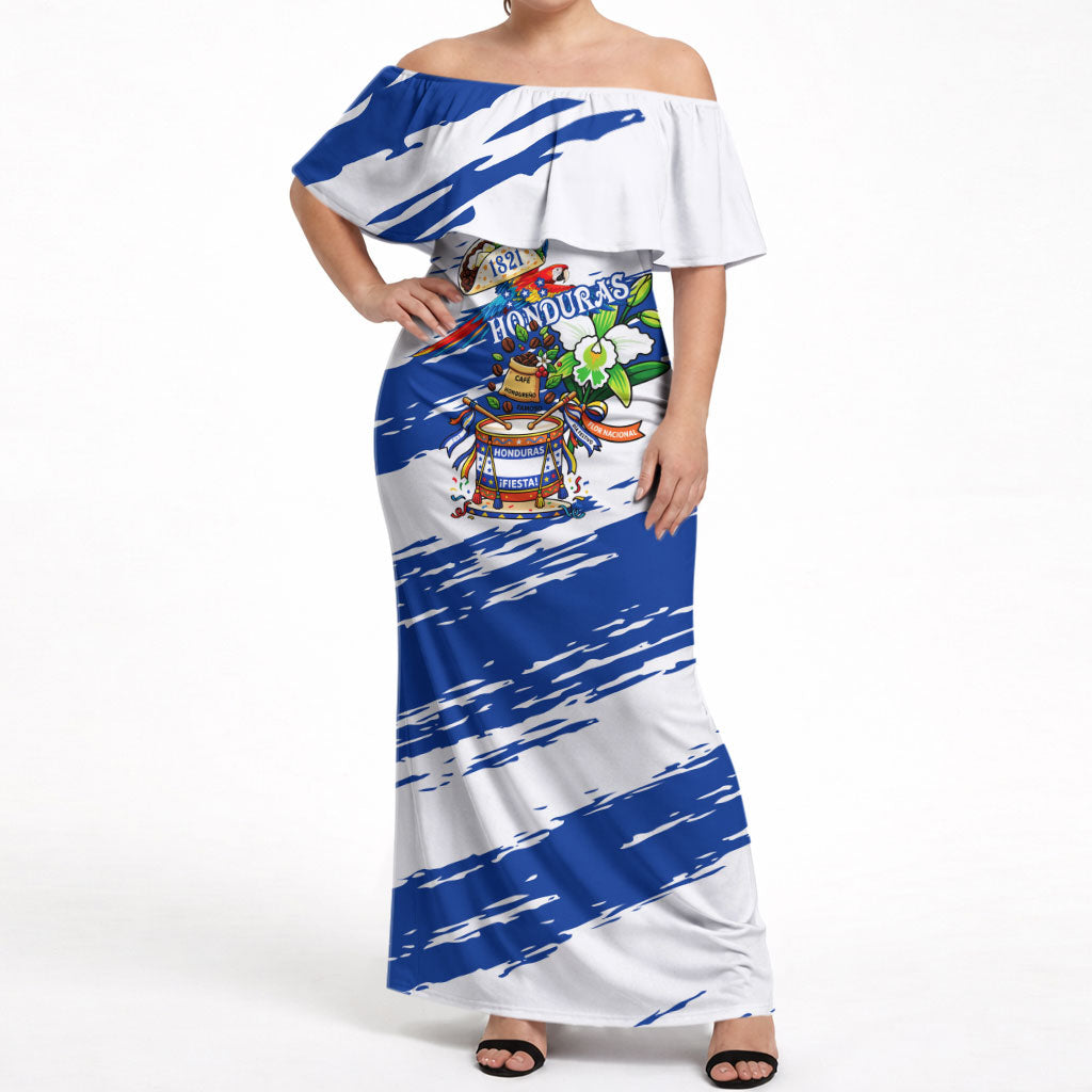 Honduras Independence Day Off Shoulder Maxi Dress Honduran Cultural Heritage Patriotic Symbols Vibrant