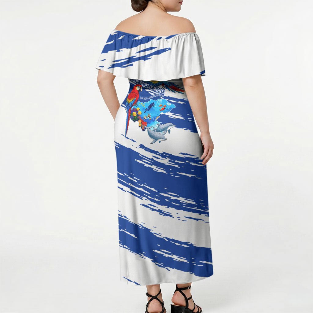 Honduras Independence Day Off Shoulder Maxi Dress Honduran Cultural Heritage Patriotic Symbols Vibrant