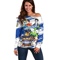 Honduras Independence Day Off Shoulder Sweater Honduran Cultural Heritage Patriotic Symbols Vibrant