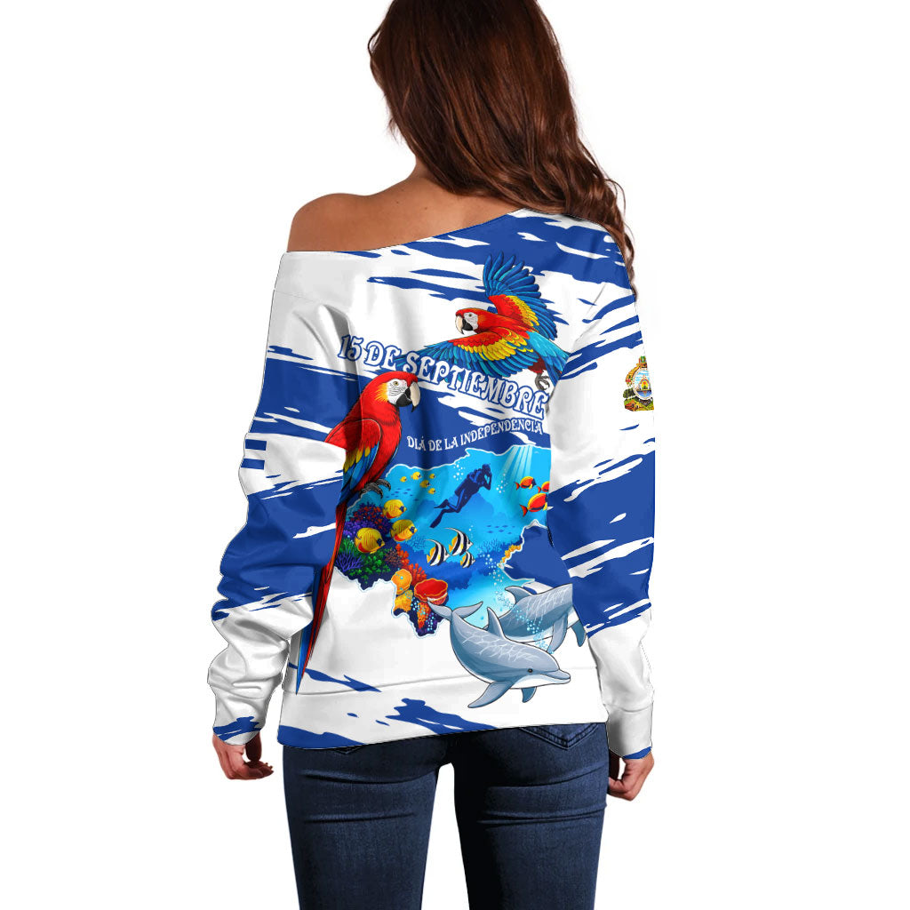 Honduras Independence Day Off Shoulder Sweater Honduran Cultural Heritage Patriotic Symbols Vibrant