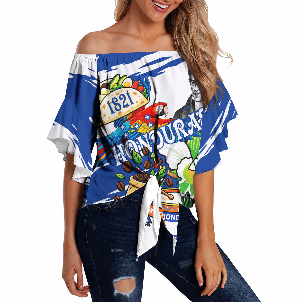Honduras Independence Day Off Shoulder Wrap Waist Top Honduran Cultural Heritage Patriotic Symbols Vibrant