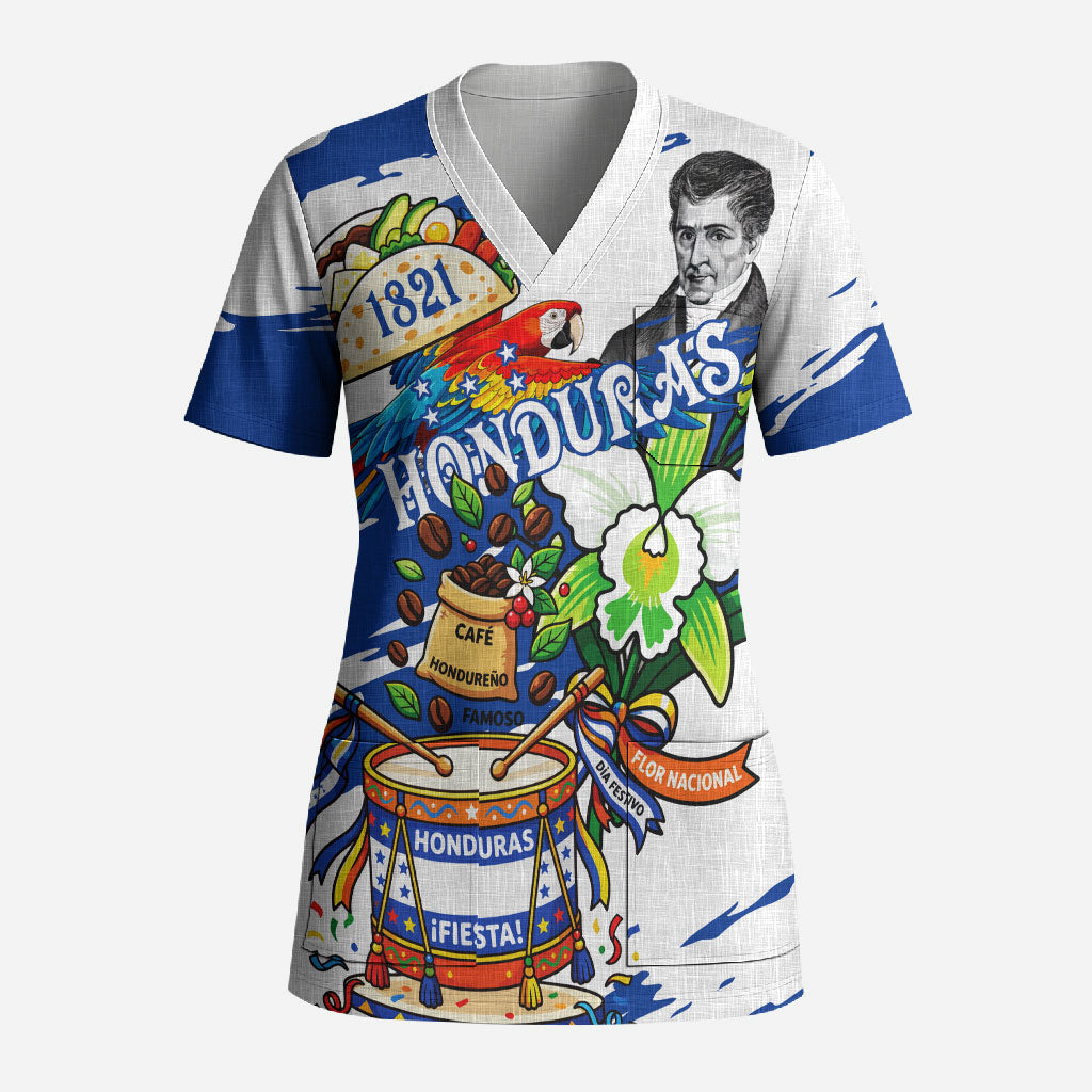 Honduras Independence Day Scrub Top Honduran Cultural Heritage Patriotic Symbols Vibrant