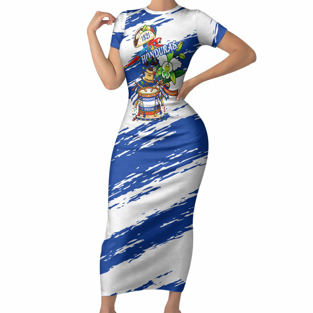 Honduras Independence Day Short Sleeve Bodycon Dress Honduran Cultural Heritage Patriotic Symbols Vibrant