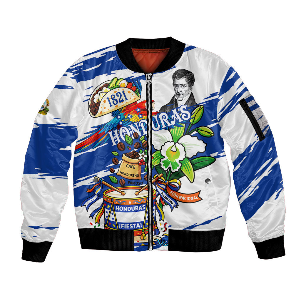 Honduras Independence Day Sleeve Zip Bomber Jacket Honduran Cultural Heritage Patriotic Symbols Vibrant