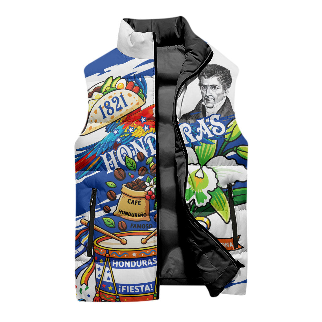 Honduras Independence Day Sleeveless Puffer Jacket Honduran Cultural Heritage Patriotic Symbols Vibrant
