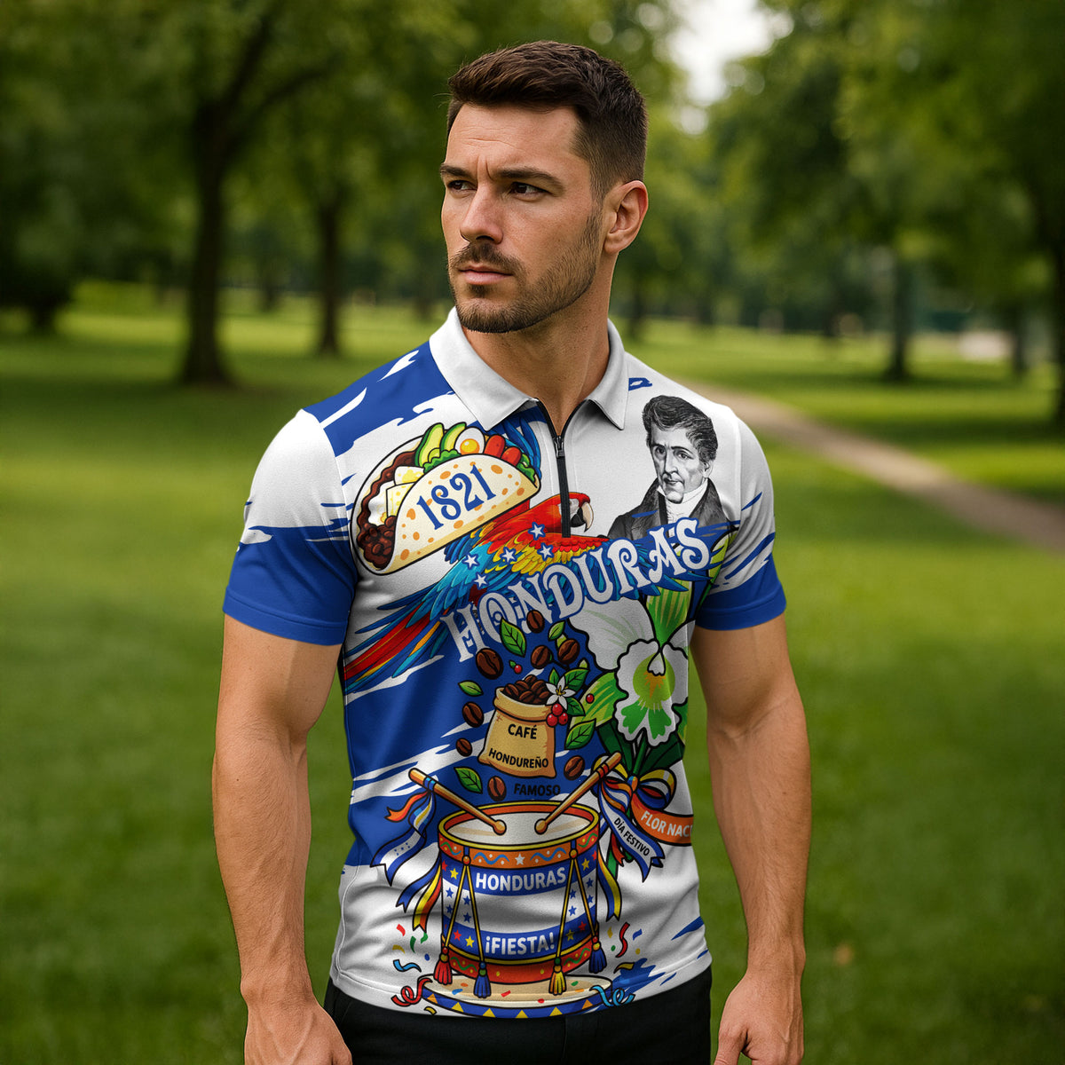 Honduras Independence Day Zipper Polo Shirt Honduran Cultural Heritage Patriotic Symbols Vibrant