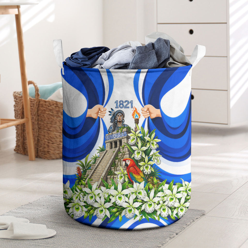 Honduras Independence Day Laundry Basket Mayan Temple White Orchid Patriotic