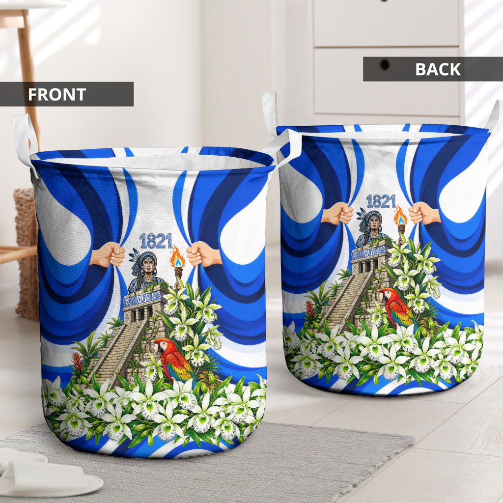 Honduras Independence Day Laundry Basket Mayan Temple White Orchid Patriotic