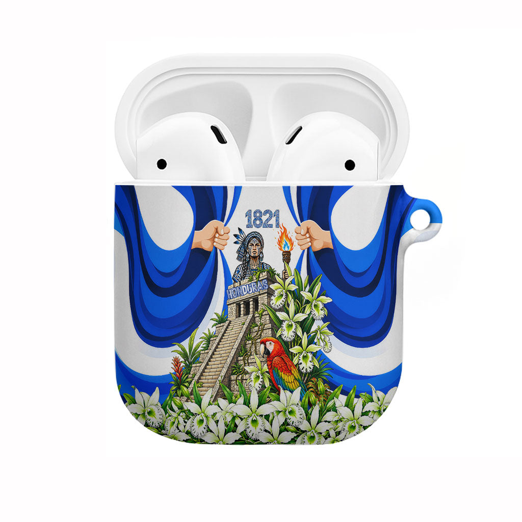 Honduras Independence Day AirPods Case Mayan Temple White Orchid Patriotic