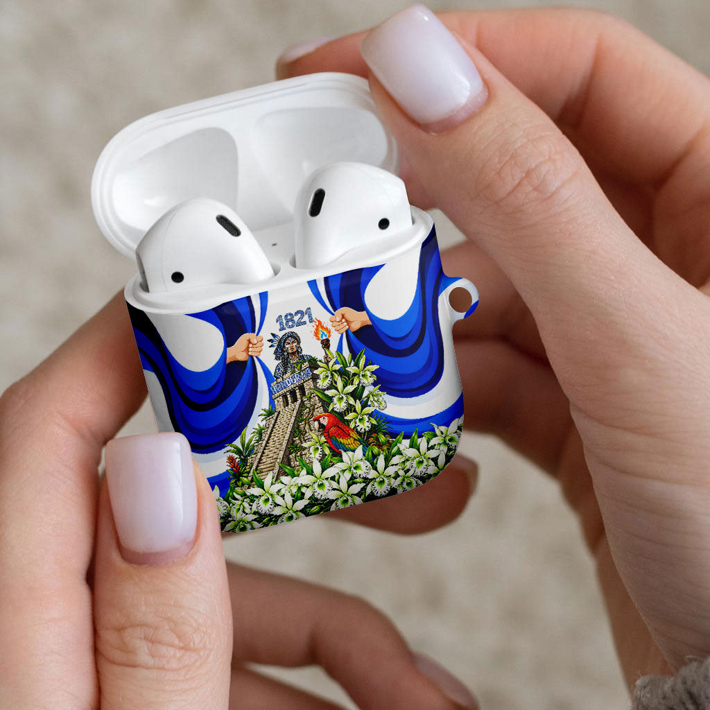 Honduras Independence Day AirPods Case Mayan Temple White Orchid Patriotic