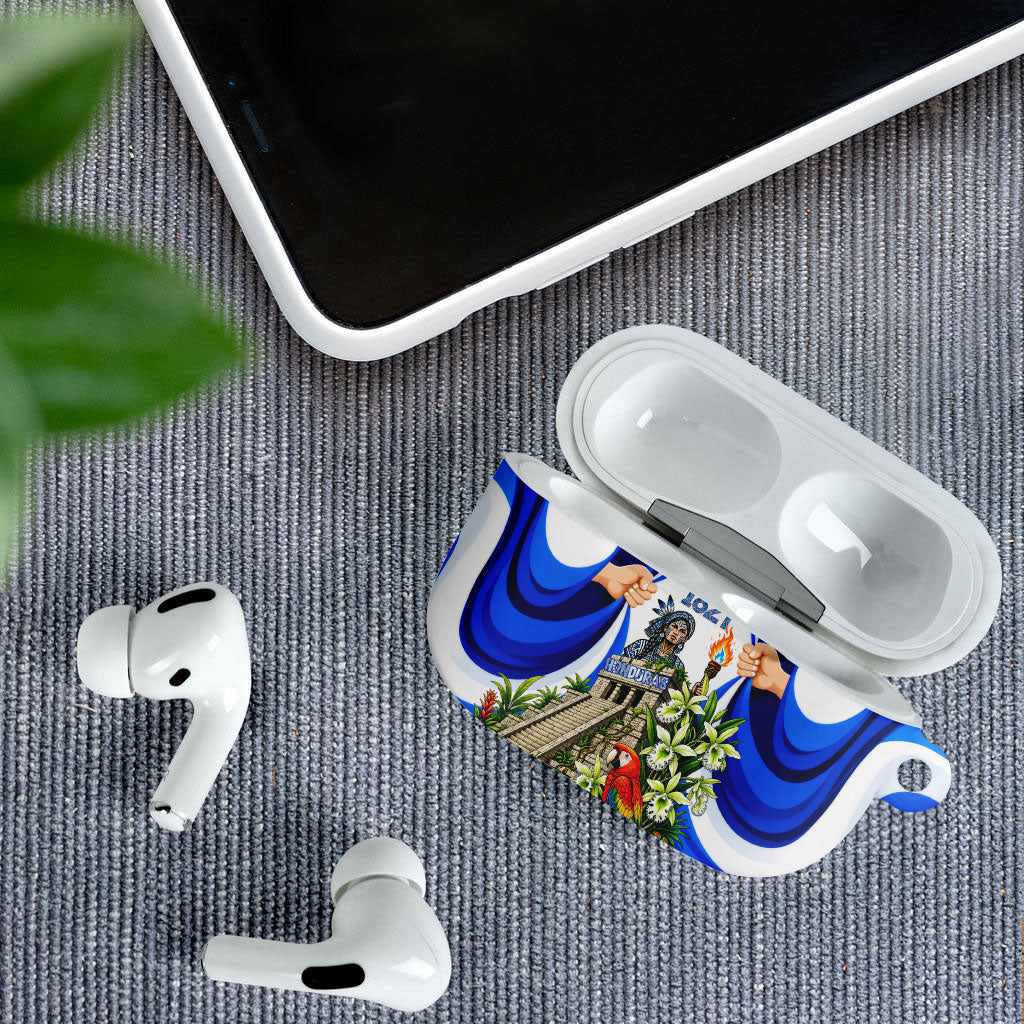 Honduras Independence Day AirPods Case Mayan Temple White Orchid Patriotic