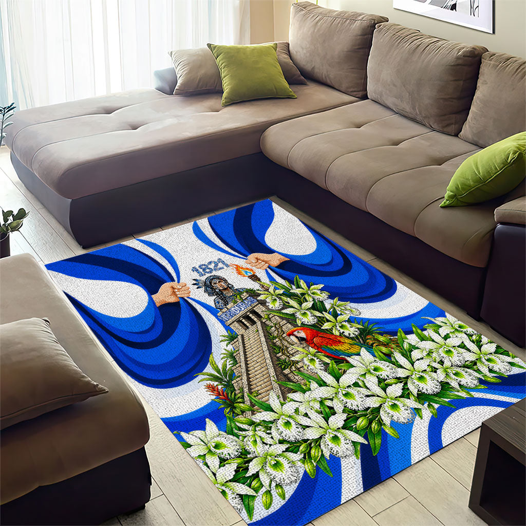 Honduras Independence Day Area Rug Mayan Temple White Orchid Patriotic