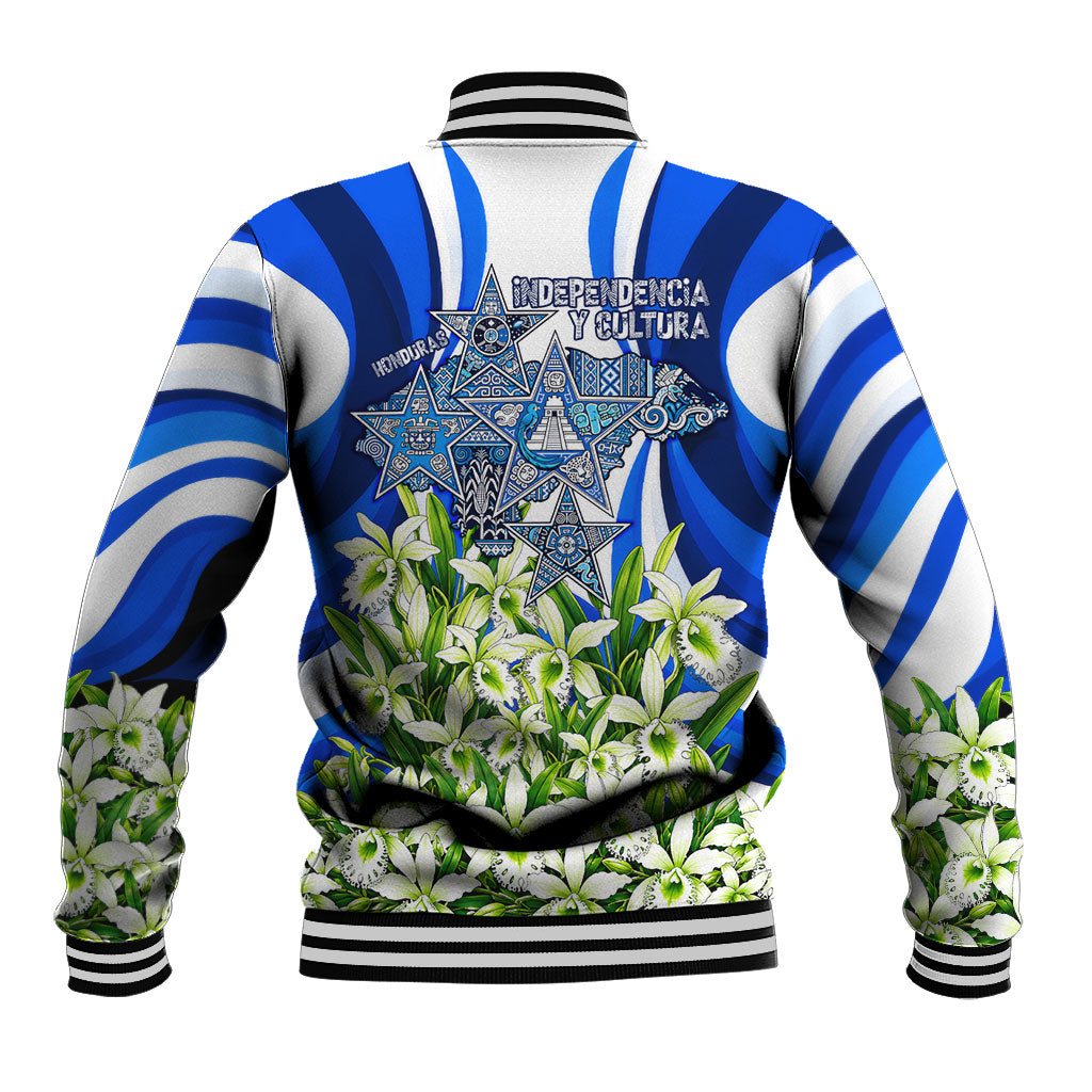 Honduras Independence Day Baseball Jacket Mayan Temple White Orchid Patriotic