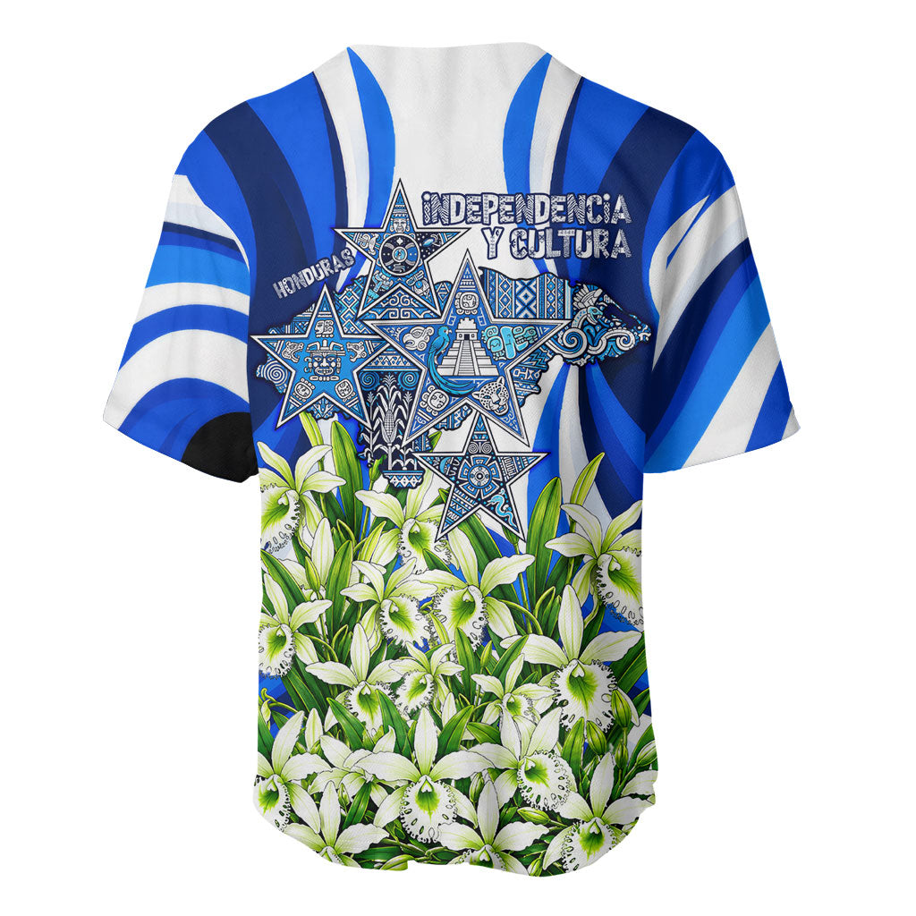 Honduras Independence Day Baseball Jersey Mayan Temple White Orchid Patriotic
