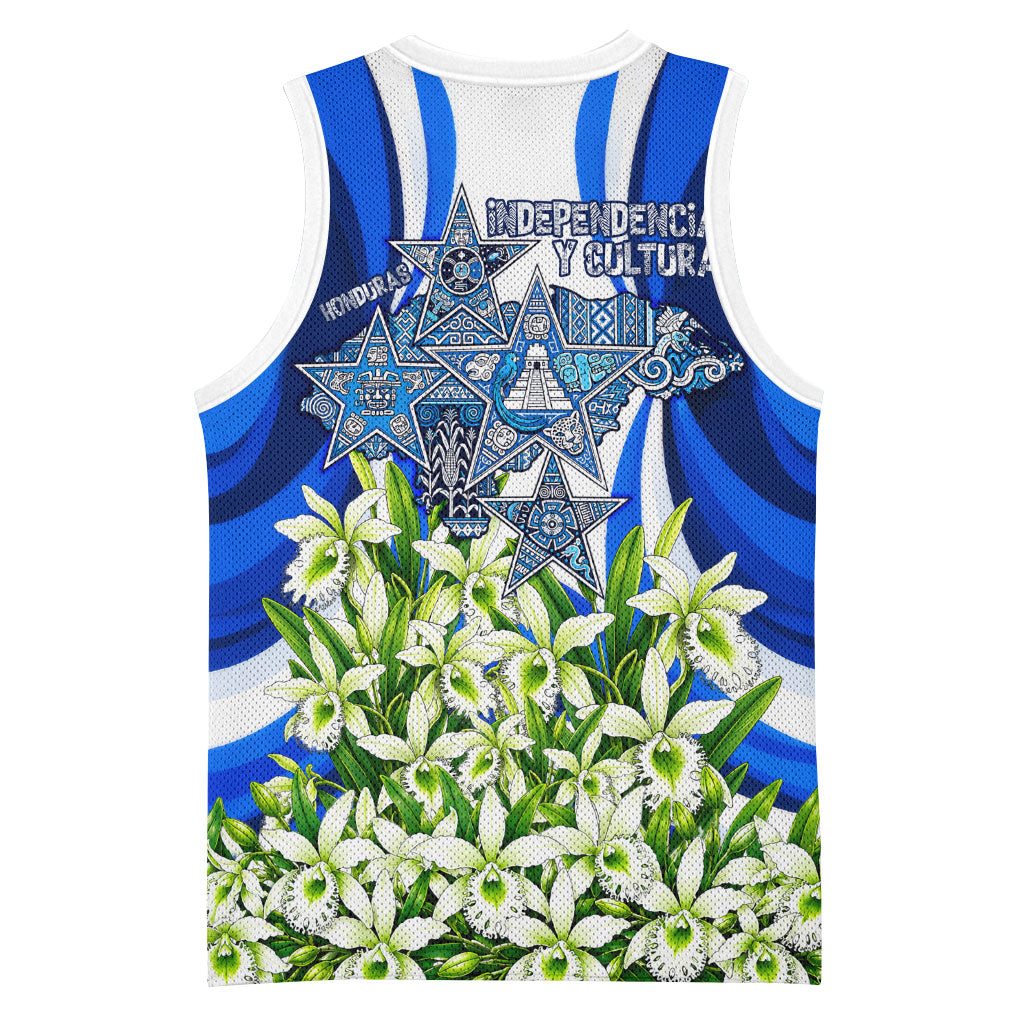 Honduras Independence Day Basketball Jersey Mayan Temple White Orchid Patriotic
