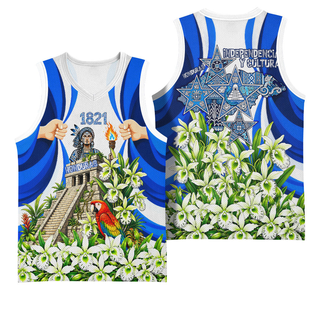 Honduras Independence Day Basketball Jersey Mayan Temple White Orchid Patriotic