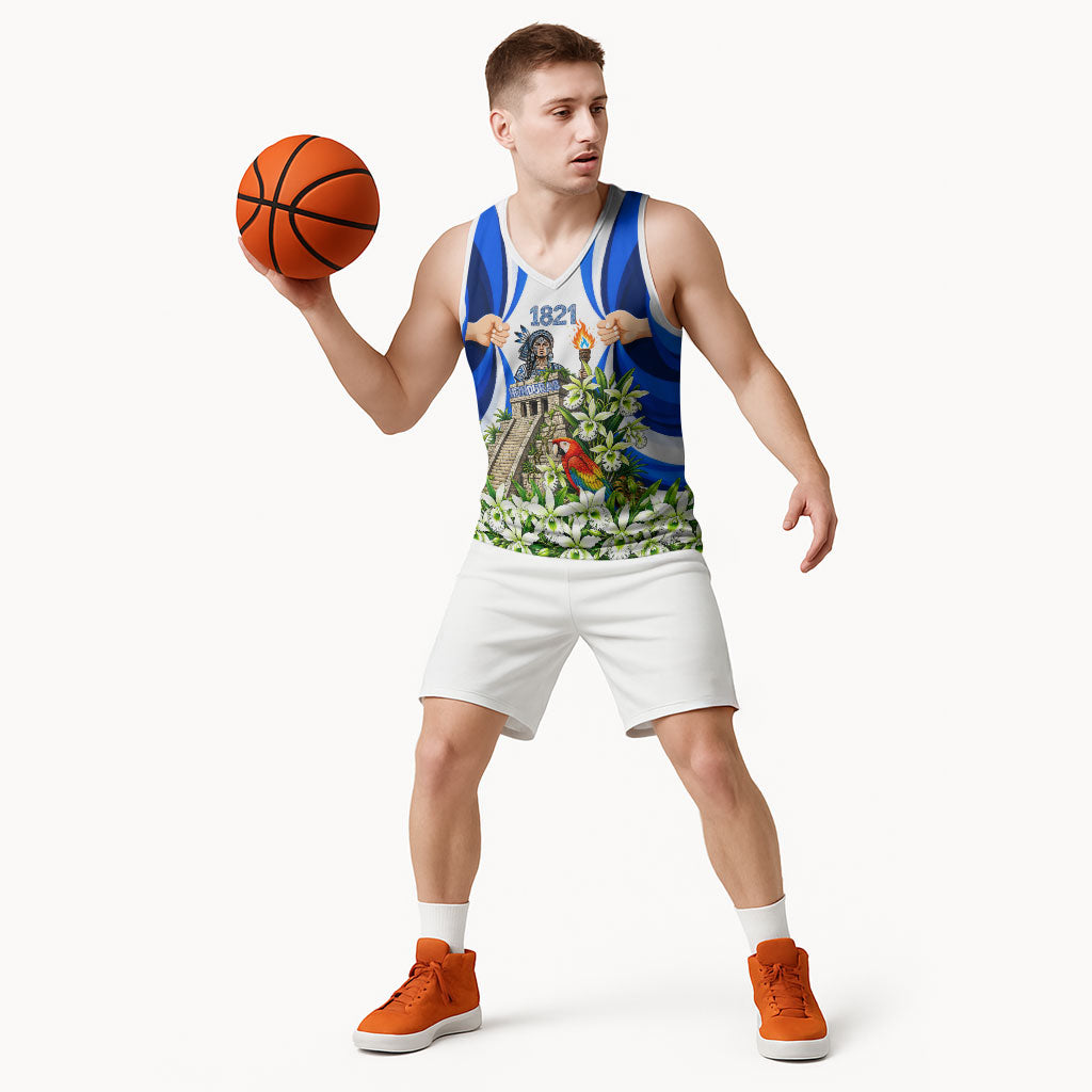 Honduras Independence Day Basketball Jersey Mayan Temple White Orchid Patriotic