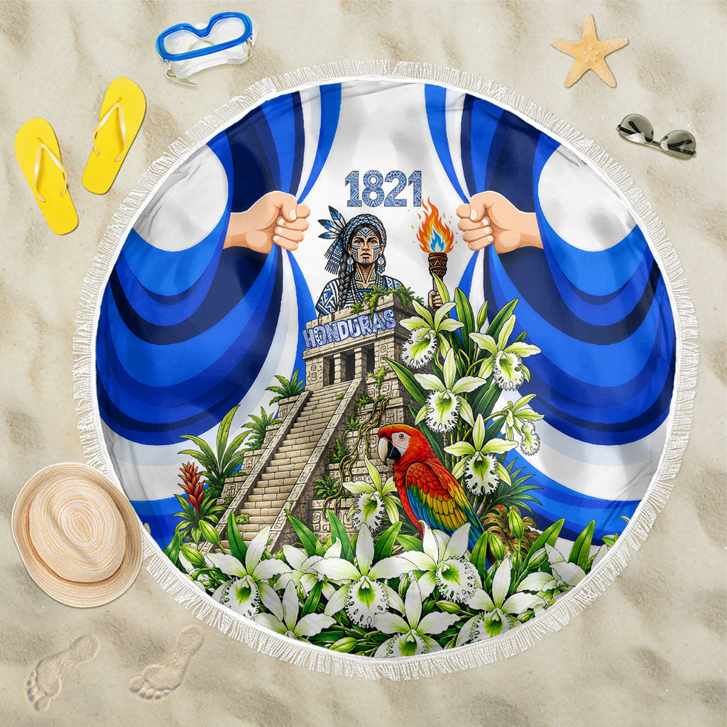 Honduras Independence Day Beach Blanket Mayan Temple White Orchid Patriotic