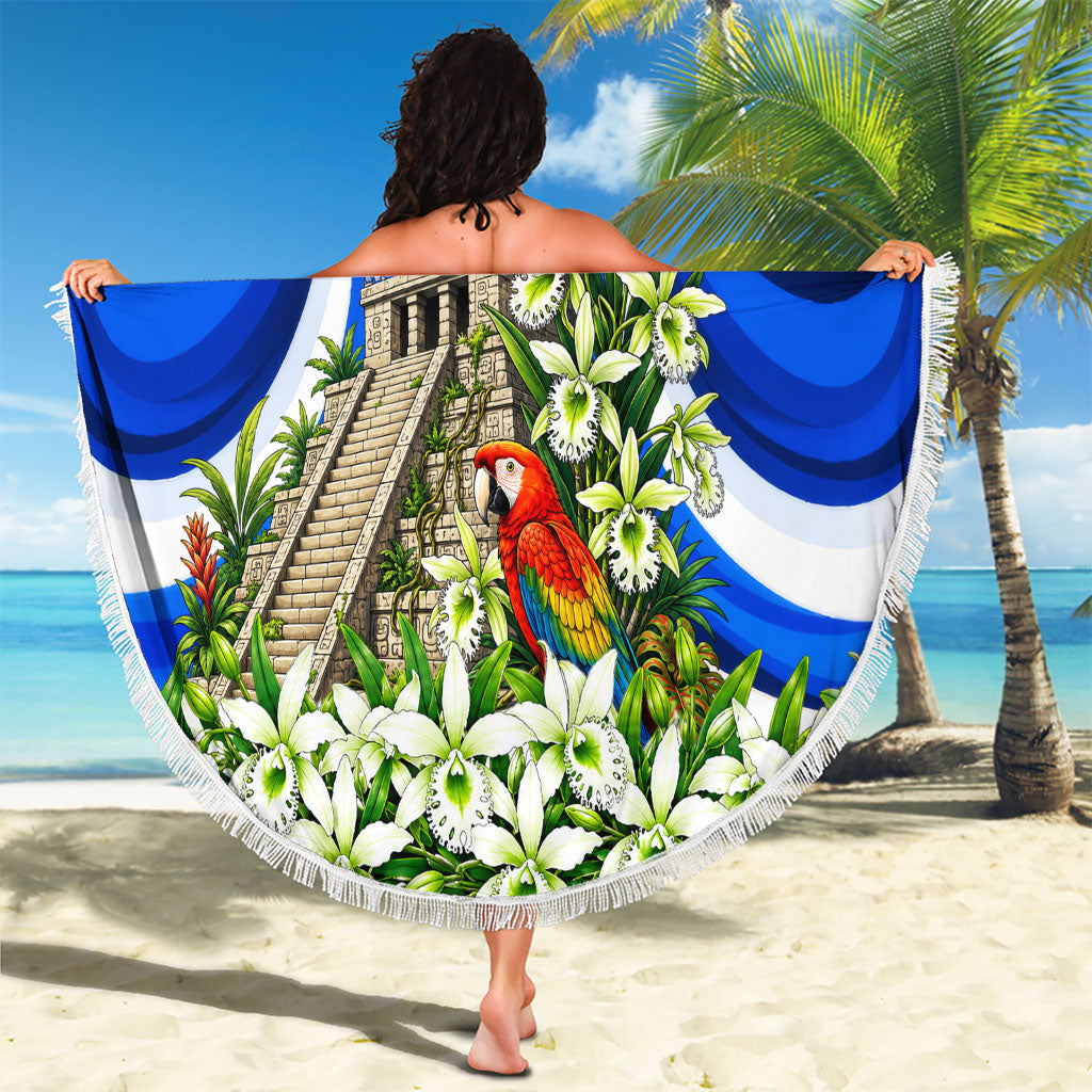 Honduras Independence Day Beach Blanket Mayan Temple White Orchid Patriotic