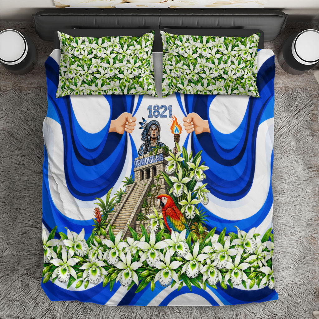 Honduras Independence Day Bedding Set Mayan Temple White Orchid Patriotic