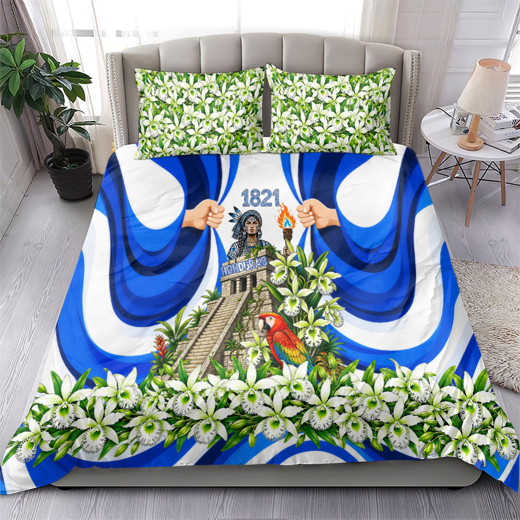 Honduras Independence Day Bedding Set Mayan Temple White Orchid Patriotic