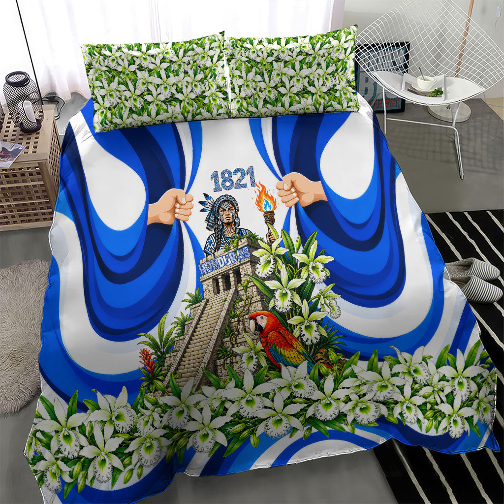 Honduras Independence Day Bedding Set Mayan Temple White Orchid Patriotic
