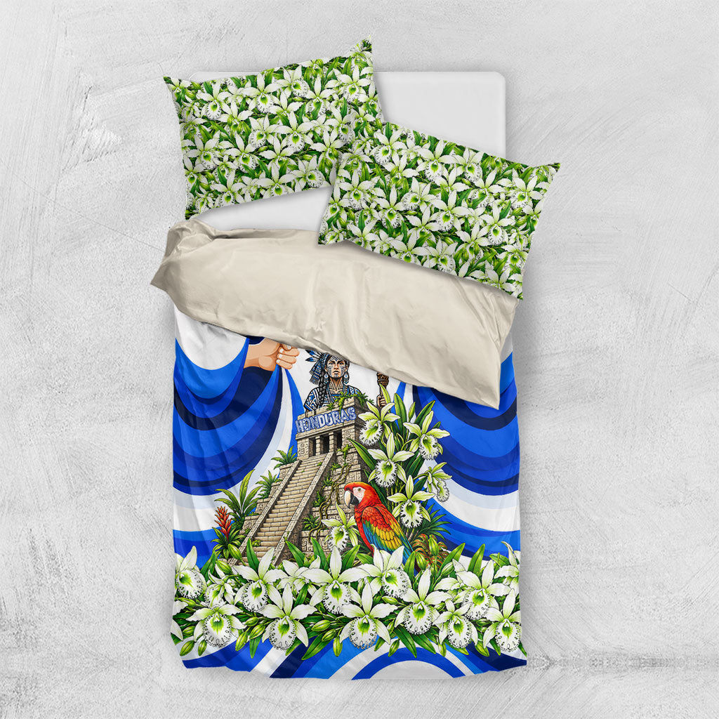 Honduras Independence Day Bedding Set Mayan Temple White Orchid Patriotic