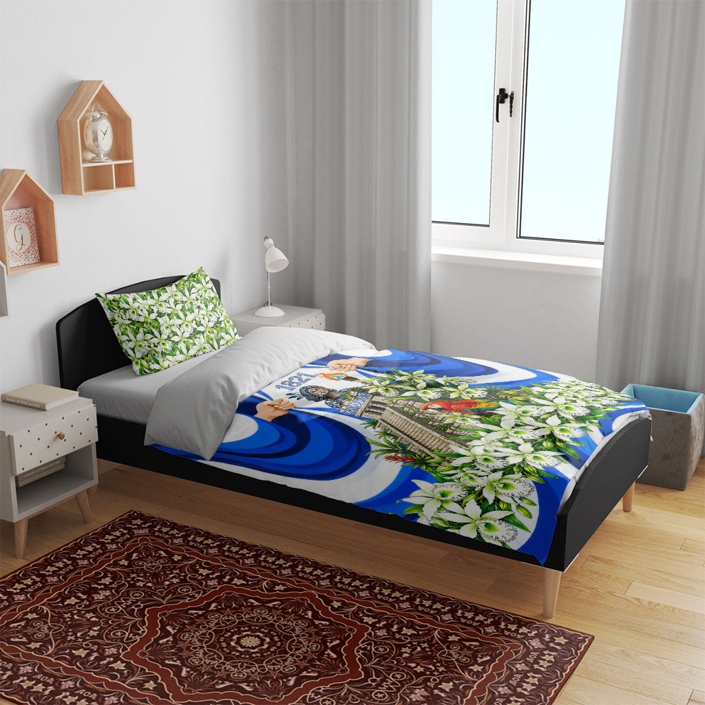 Honduras Independence Day Bedding Set Mayan Temple White Orchid Patriotic