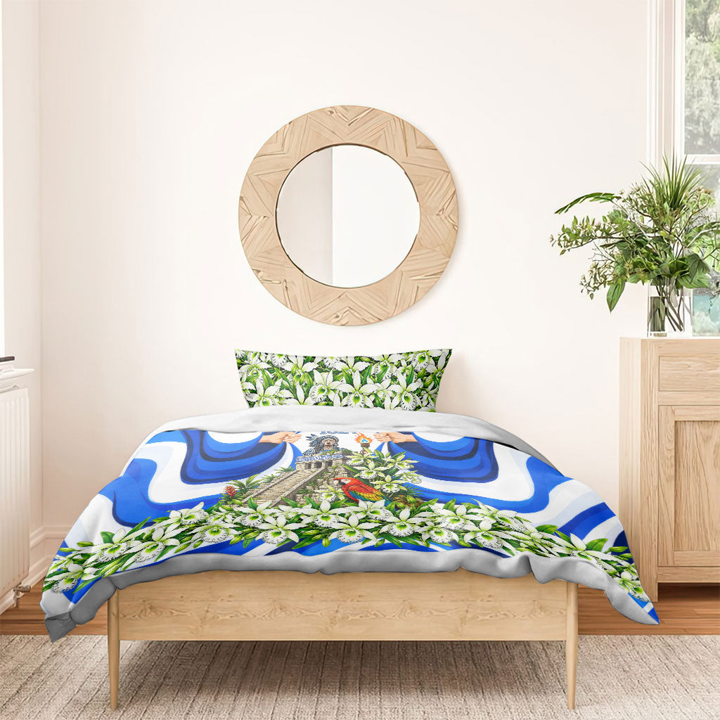 Honduras Independence Day Bedding Set Mayan Temple White Orchid Patriotic