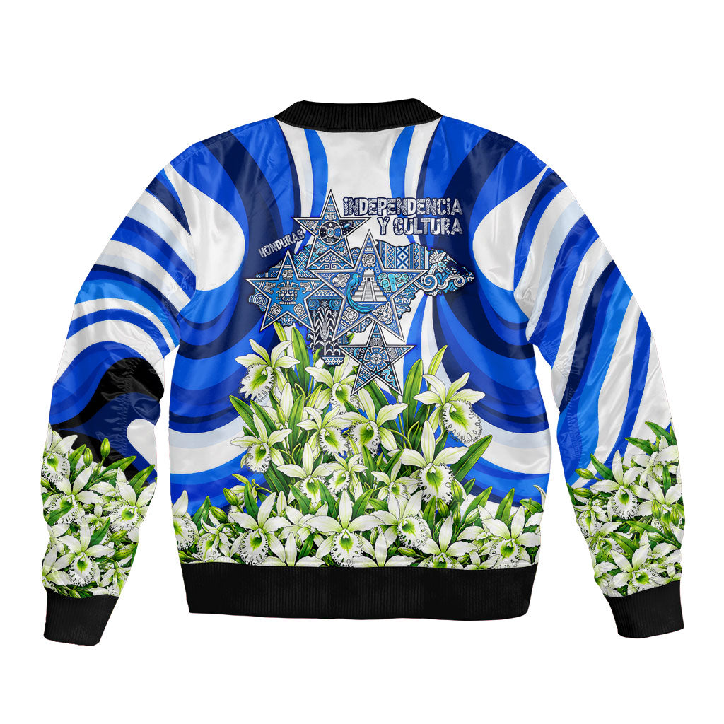 Honduras Independence Day Bomber Jacket Mayan Temple White Orchid Patriotic