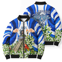 Honduras Independence Day Bomber Puffer Jacket Mayan Temple White Orchid Patriotic