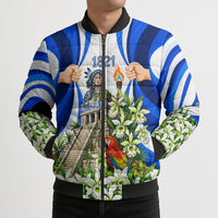 Honduras Independence Day Bomber Puffer Jacket Mayan Temple White Orchid Patriotic