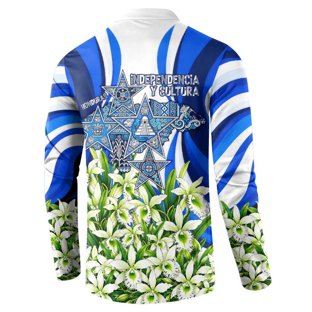 Honduras Independence Day Button Sweatshirt Mayan Temple White Orchid Patriotic
