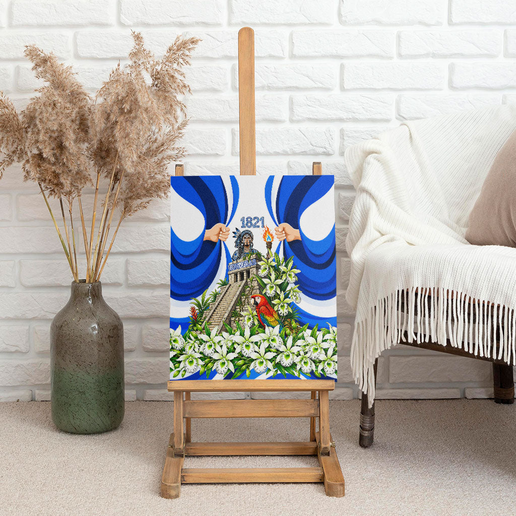Honduras Independence Day Canvas Wall Art Mayan Temple White Orchid Patriotic
