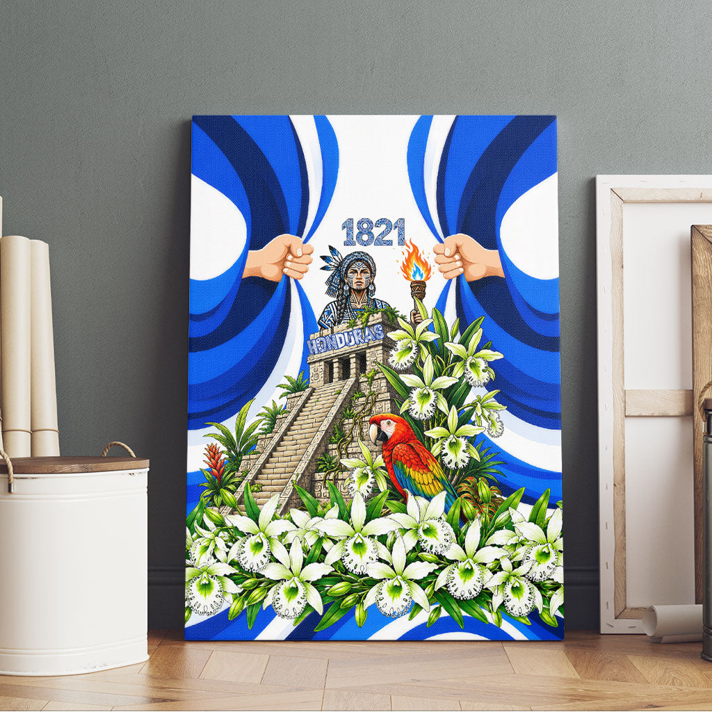 Honduras Independence Day Canvas Wall Art Mayan Temple White Orchid Patriotic