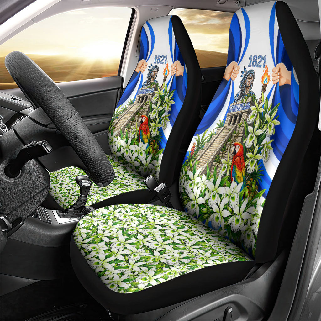 Honduras Independence Day Car Seat Cover Mayan Temple White Orchid Patriotic