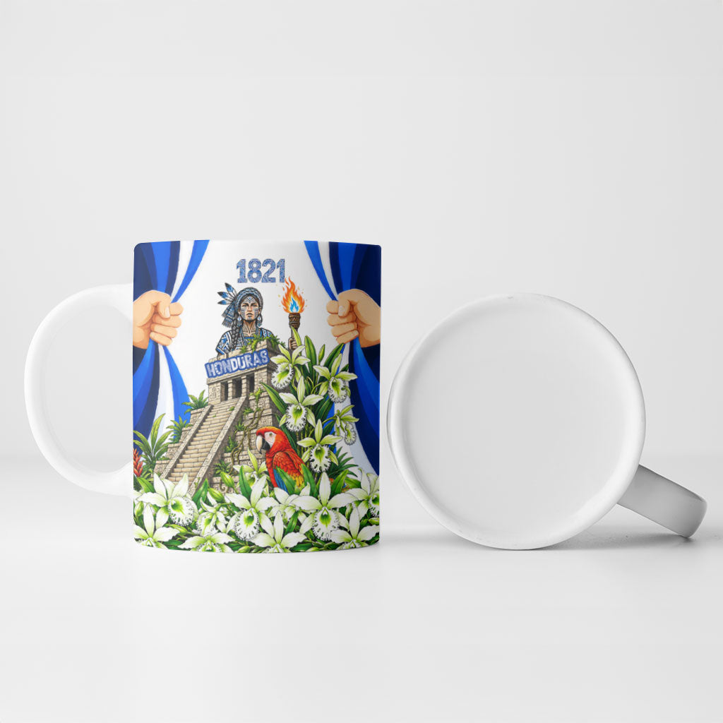 Honduras Independence Day Ceramic Mug Mayan Temple White Orchid Patriotic