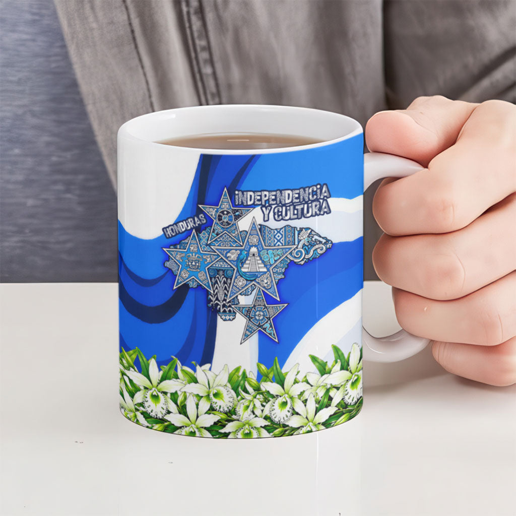Honduras Independence Day Ceramic Mug Mayan Temple White Orchid Patriotic