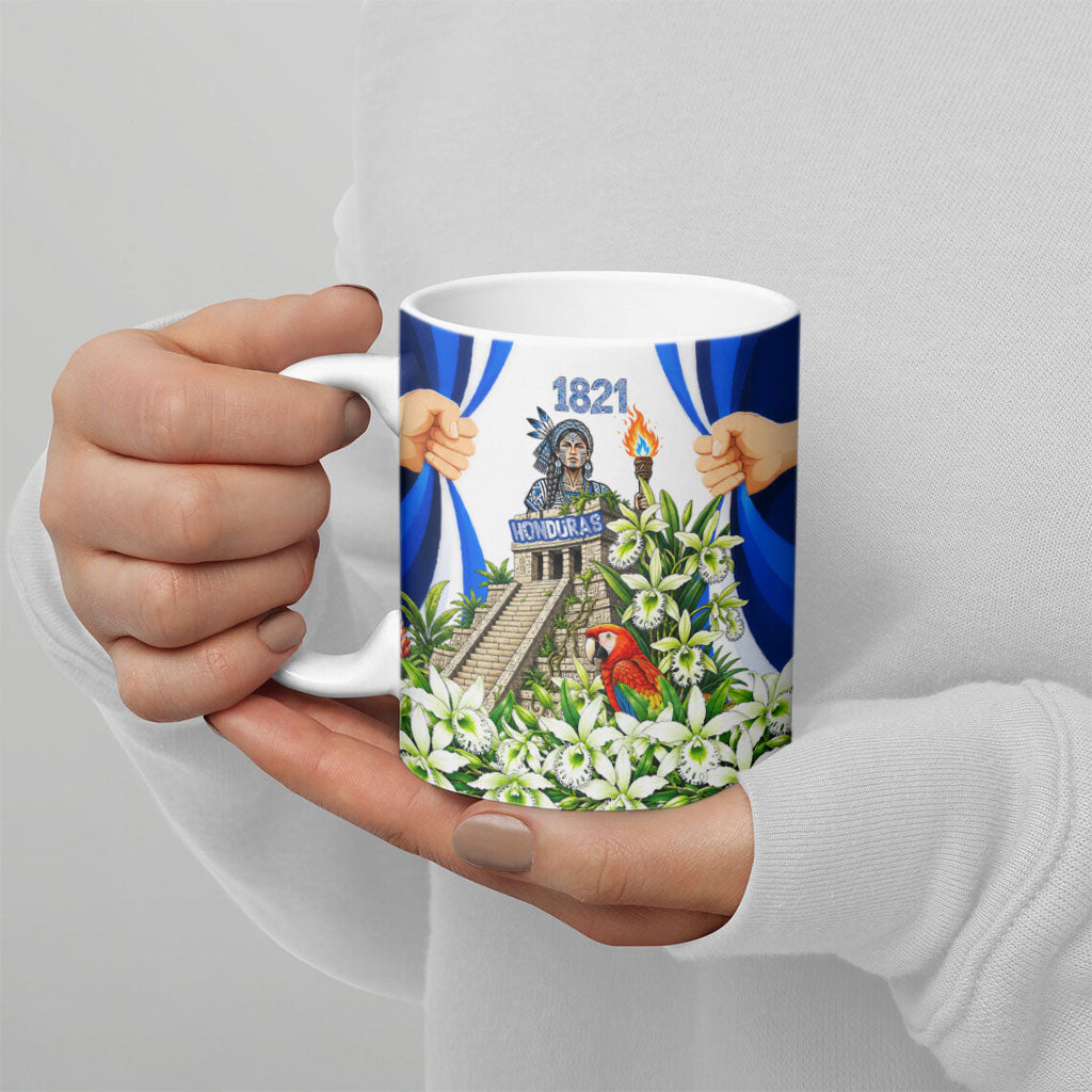 Honduras Independence Day Ceramic Mug Mayan Temple White Orchid Patriotic