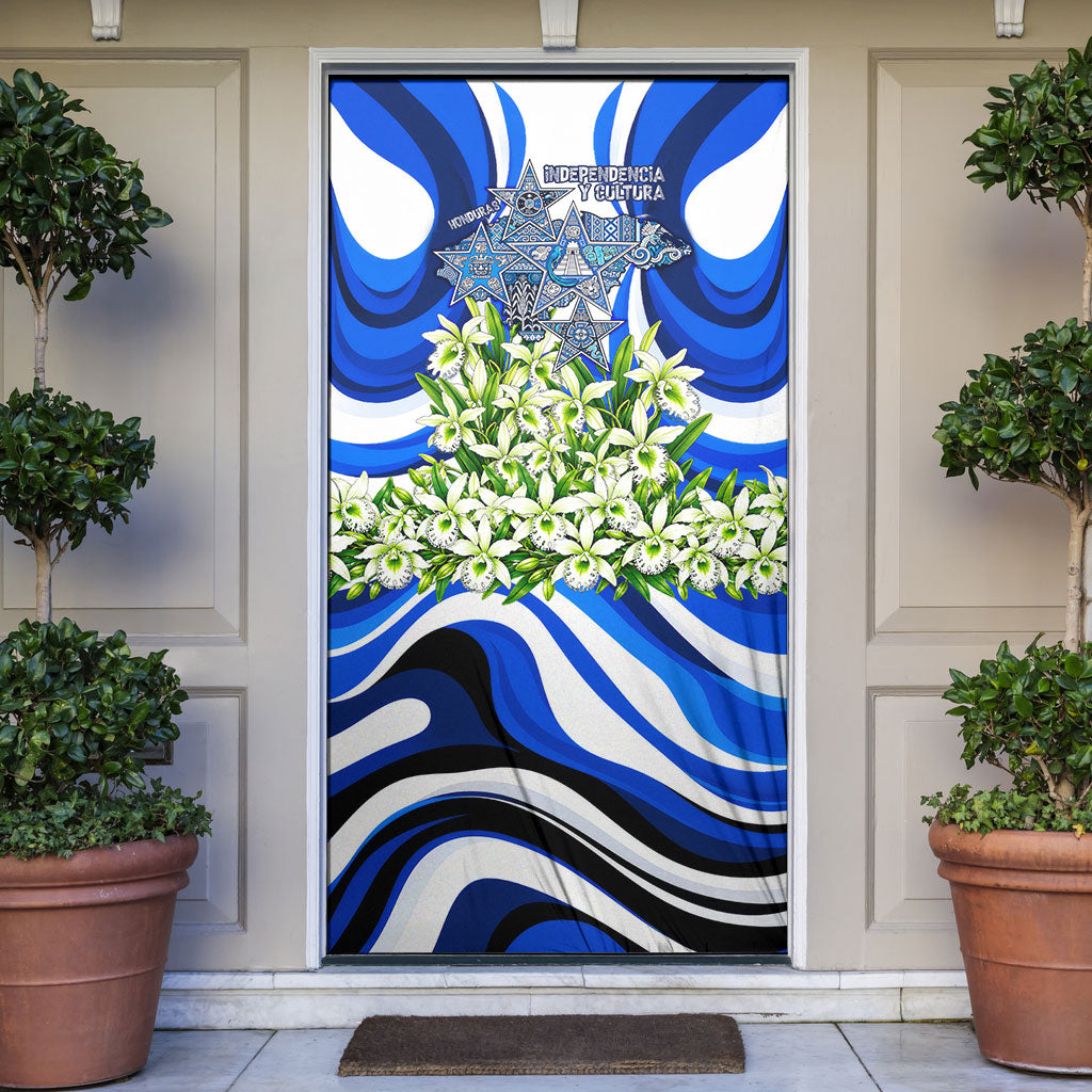 Honduras Independence Day Door Cover Mayan Temple White Orchid Patriotic