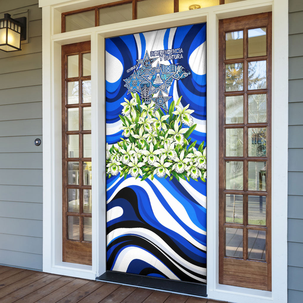 Honduras Independence Day Door Cover Mayan Temple White Orchid Patriotic
