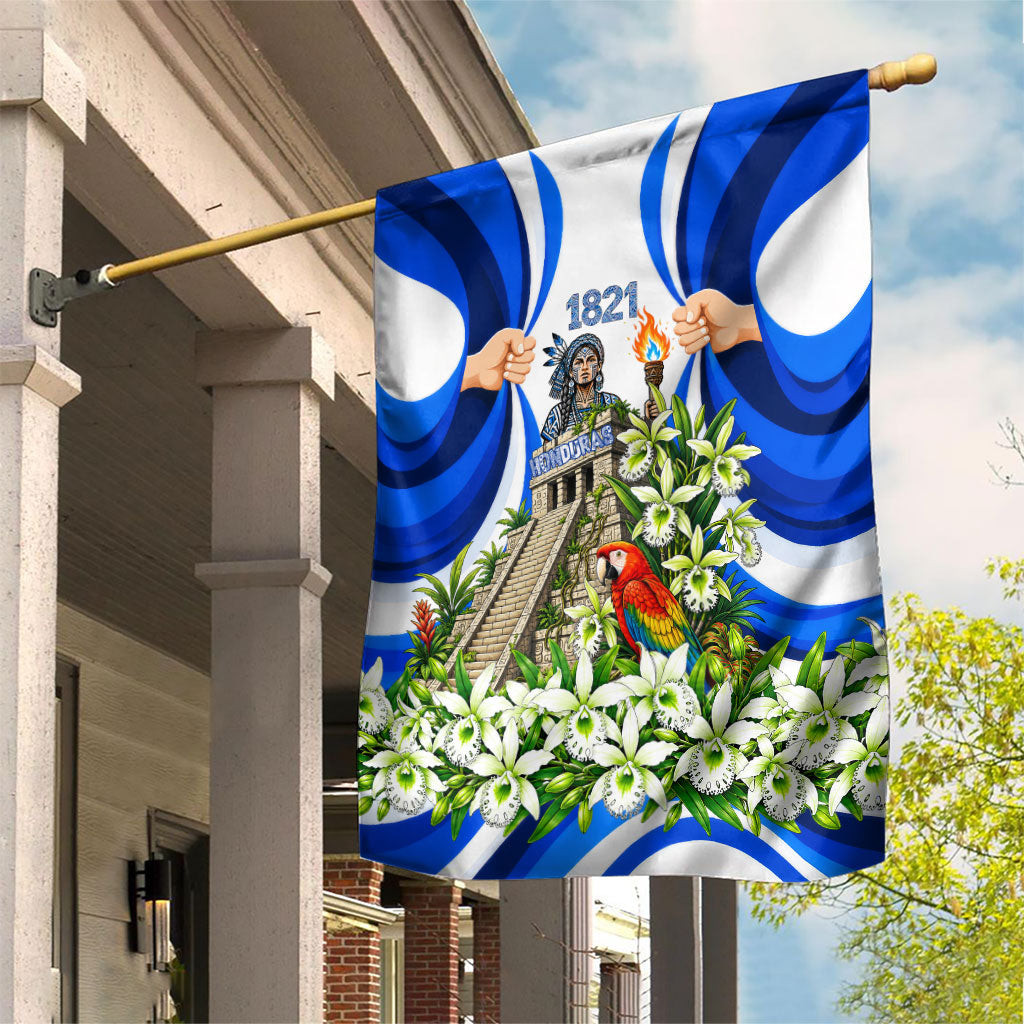 Honduras Independence Day Garden Flag Mayan Temple White Orchid Patriotic