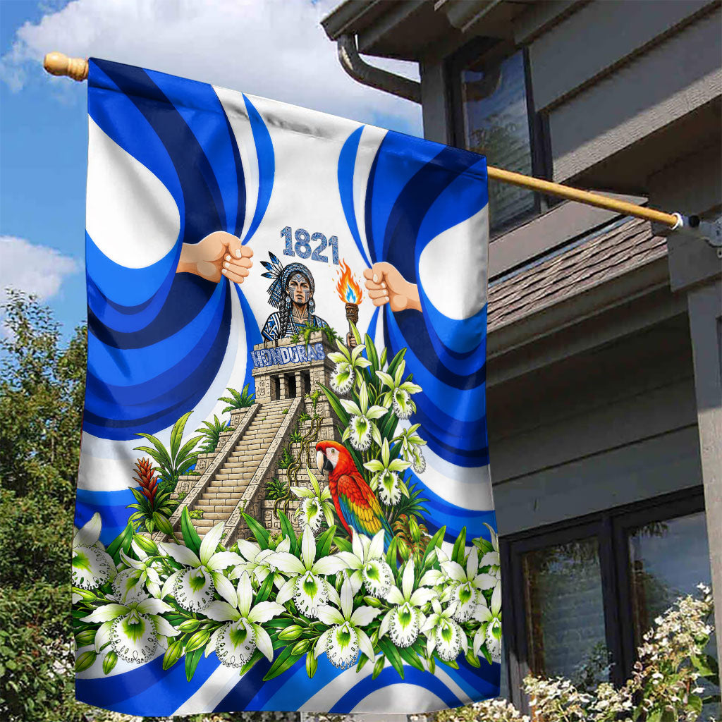 Honduras Independence Day Garden Flag Mayan Temple White Orchid Patriotic