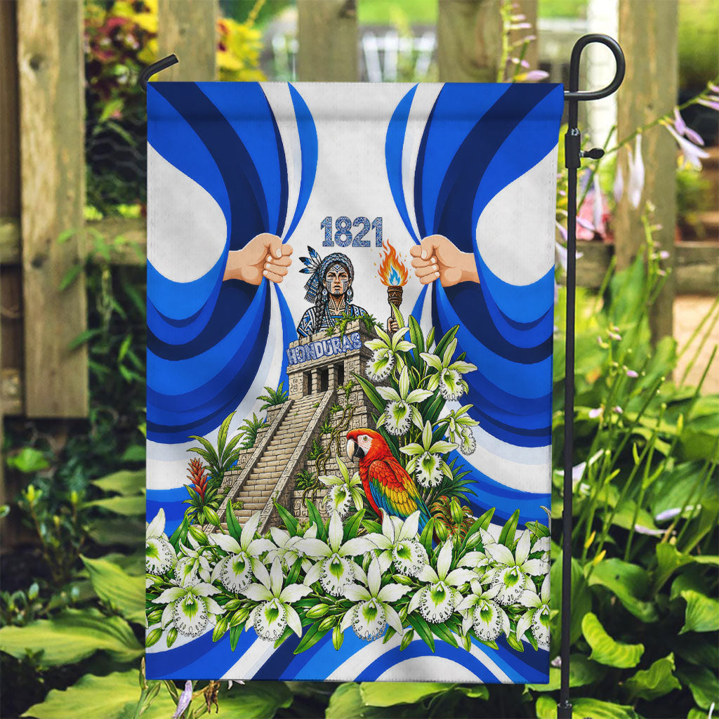 Honduras Independence Day Garden Flag Mayan Temple White Orchid Patriotic