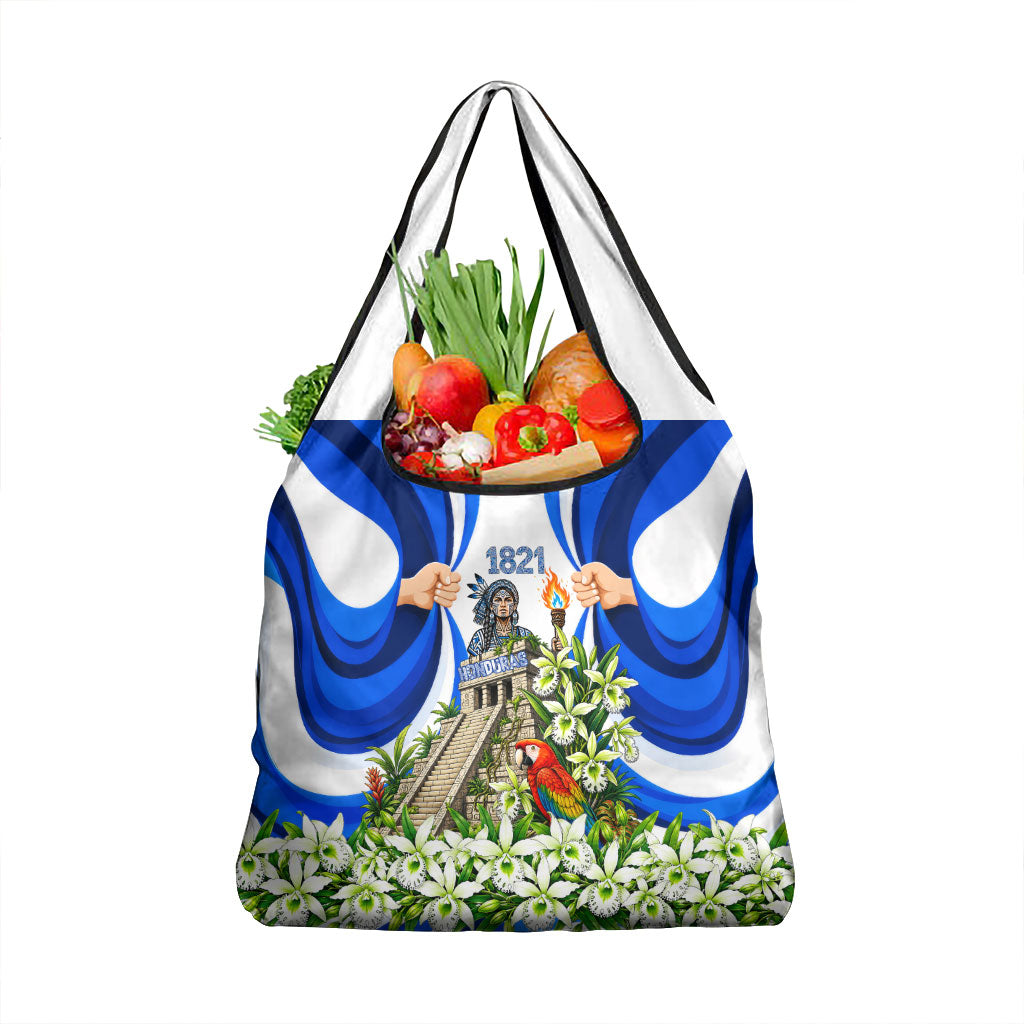 Honduras Independence Day Grocery Bag Mayan Temple White Orchid Patriotic