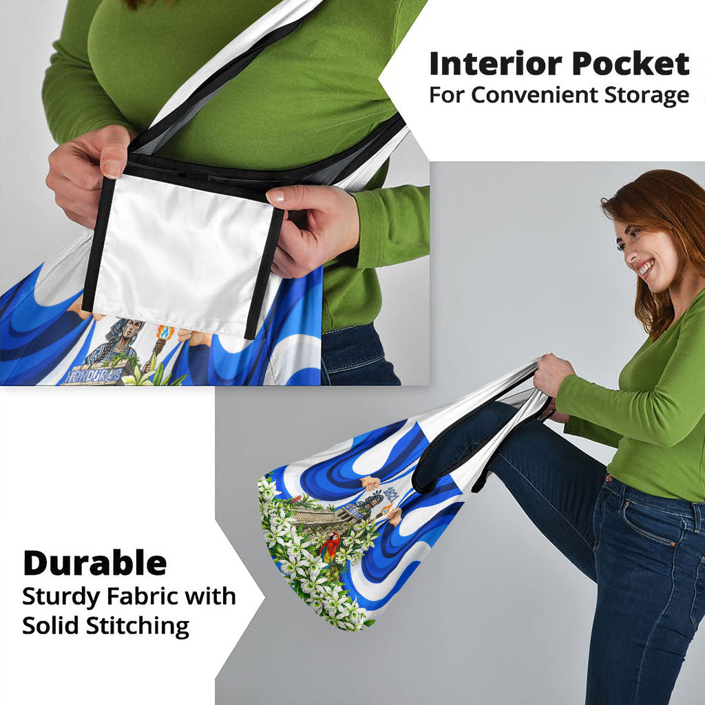 Honduras Independence Day Grocery Bag Mayan Temple White Orchid Patriotic